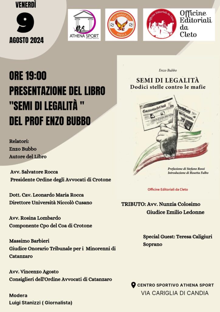 La locandina della presentazione del libro dal titolo SEMI DI LEGALITA'