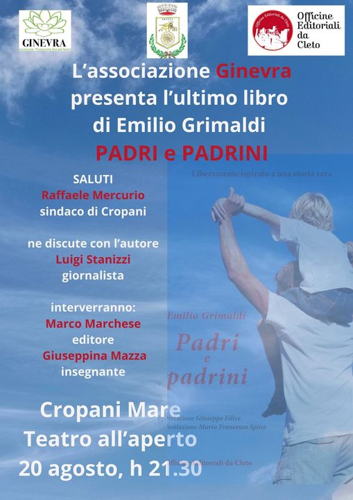 La locandina della presentazione del libro dal titolo Padri e padrini di Emilio Grimaldi