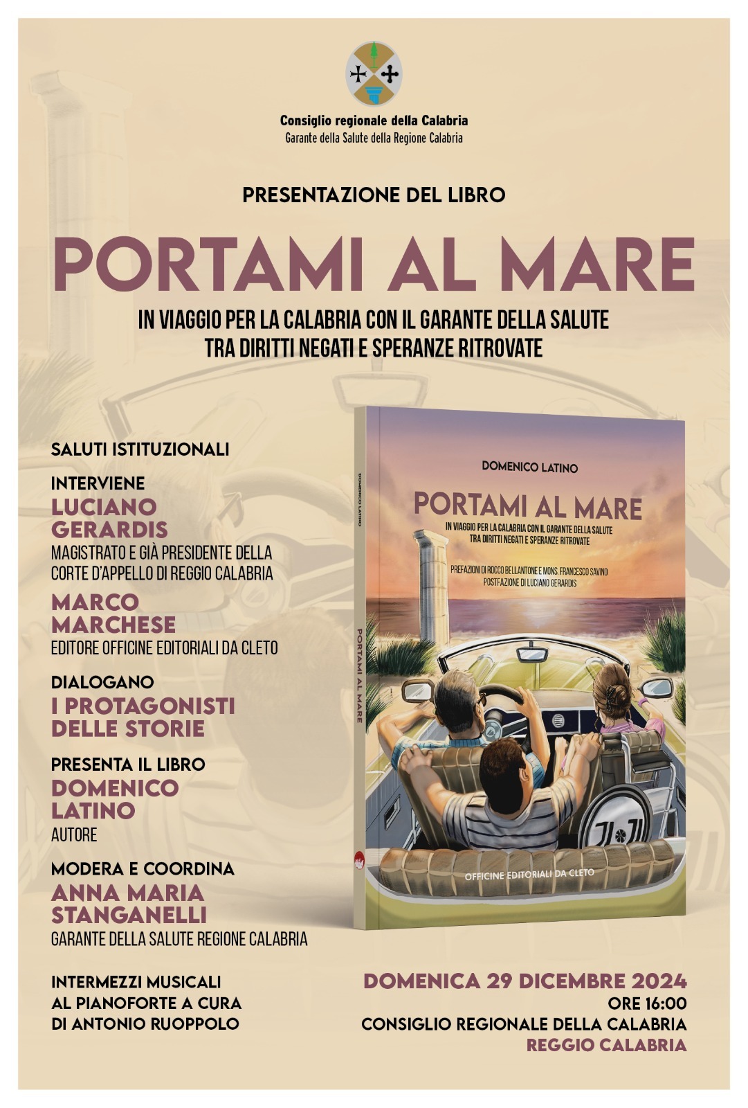 La locandina della presentazione del libro dal titolo PORTAMI AL MARE di Domenico Latino