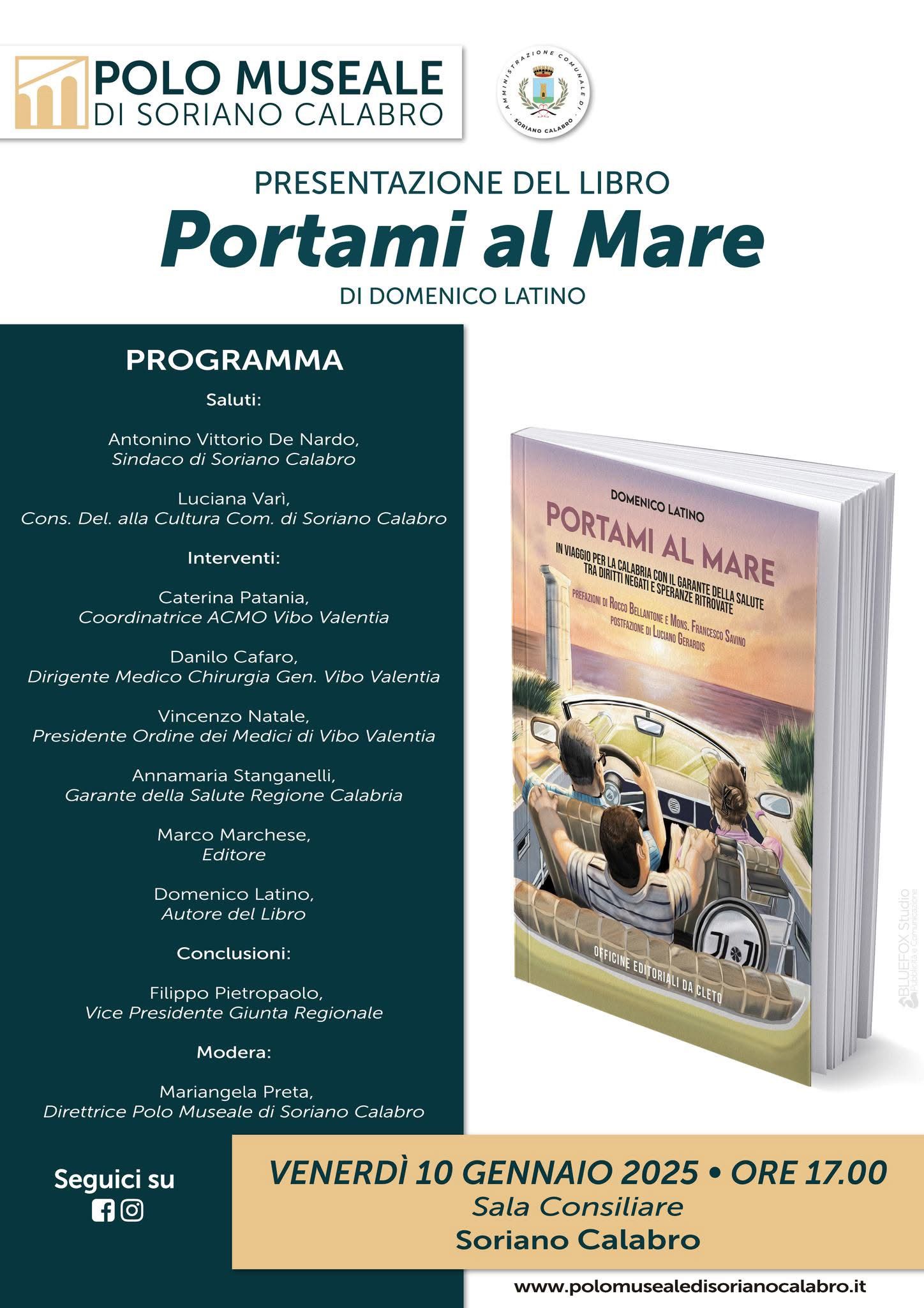 La locandina della presentazione del libro dal titolo PORTAMI AL MARE del 10 gennaio 2025